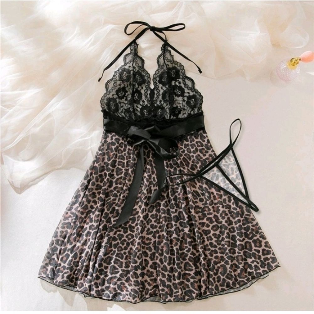 Womens Sexy Nightgown Halter Backless Babydoll Lingerie Lace Bra Nightwear Dress - Picture 6 of 16